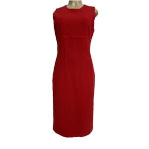 Michael Kors Collection Dress Red Wool Sheath Knee Length Sleeveless Lined 12 L